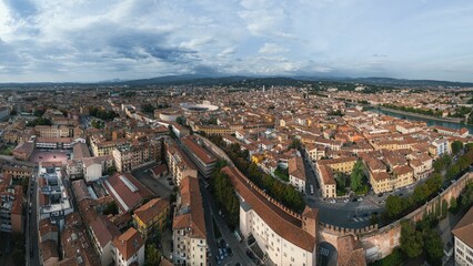 Italy, September 22, 2024: Panoramic aerial view of the city of Verona in Veneto. Also called the ci