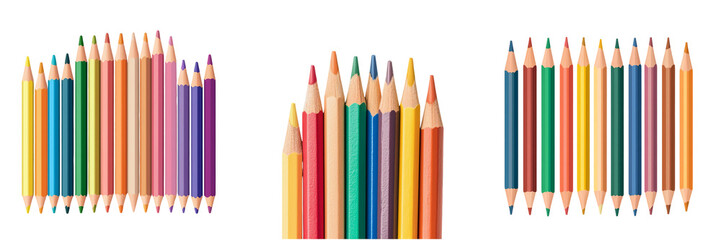 Fototapeta premium Colorful collection of pencils arranged in unique patterns, white isolate background., transparent background.
