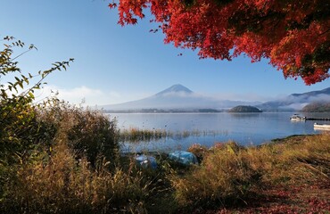 Serene Mount Fuji with Autumn Foliage