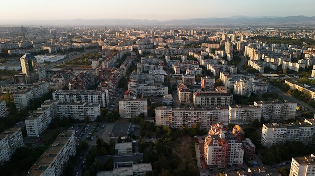 Aerial view of a densely populated urban area of Mladost, Sofia, Bulgaria