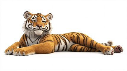 Cartoon Tiger Relaxing with Paws Stretched Out