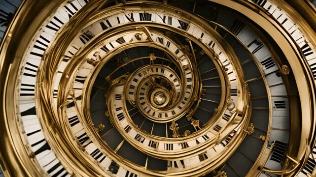  Golden Clock Face Spiraling Upwards in Time Warp Effect