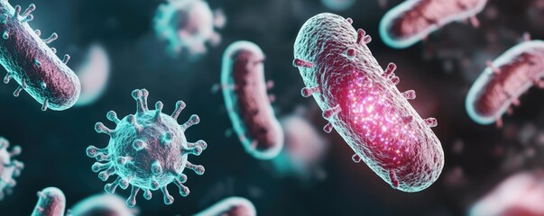 Fototapeta premium Vivid representation of bacteria and viruses in microscopic detail.
