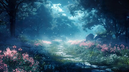 Enchanted Forest Path: Moonlight and Magic