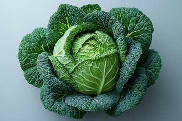 Fototapeta premium A cabbage head isolated on a white background highlights its layered green leaves. Concept of vegetable isolated on white.