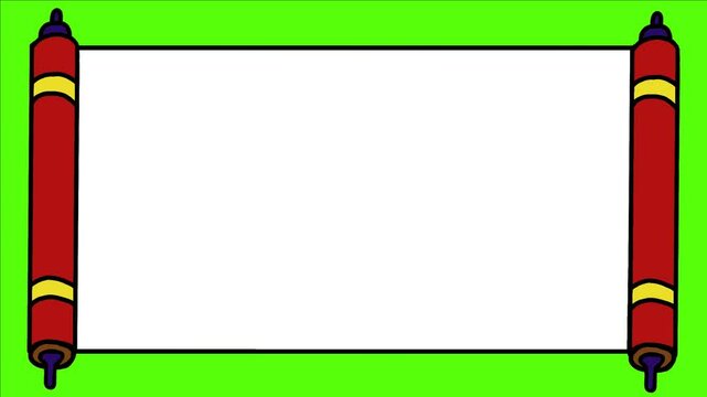 Cartoon animation of an old scroll or piece of open parchment on a green background. Perfect for footage, films, advertising and presentations