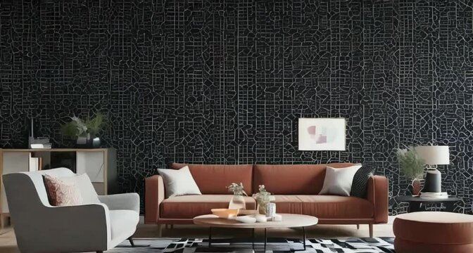 Home and decor and modern living room interior design and empty black wall pattern background