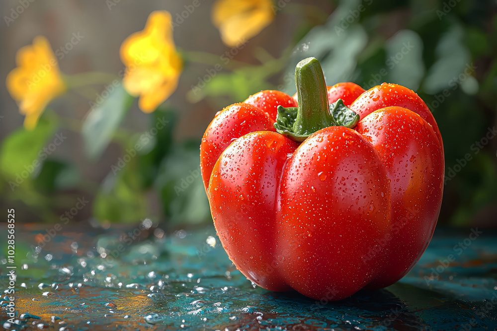 Wall mural A bell pepper isolated from its background shows its bright red color. Concept of vegetable isolated from background.