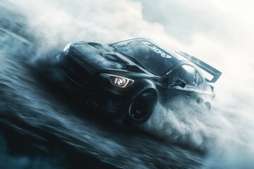 Black and Gray Rally Car Executing a Controlled Drift