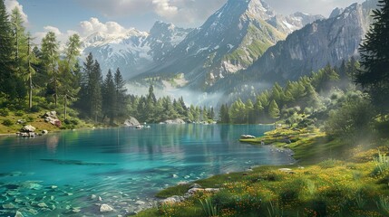 Turquoise river in mountain landscape