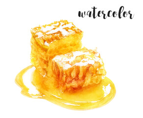 Hand-Painted Watercolor Honeycomb Illustration Isolated On White