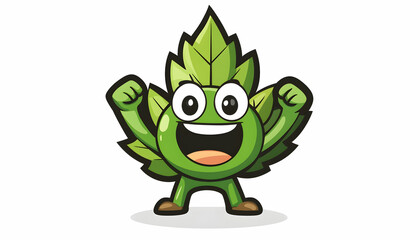 Fototapeta premium A cartoon leaf mascot character raising its fist in excitement 