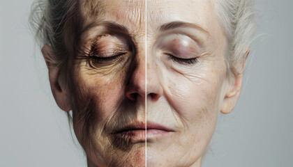 Visage d'une femme senior avec peau seine et peau vieillissante