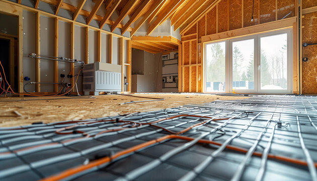 Solution de chauffage au sol moderne dans une maison en construction ou en r&eacute;novation