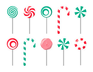 Christmas candy  lollipop collection in a flat design