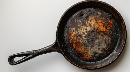 A worn cast iron skillet showing signs of use and age.