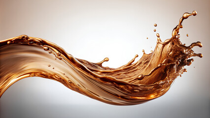 Black coffee splash in mid-air on isolated white background