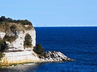 Scenic coastal cliffside with blue ocean