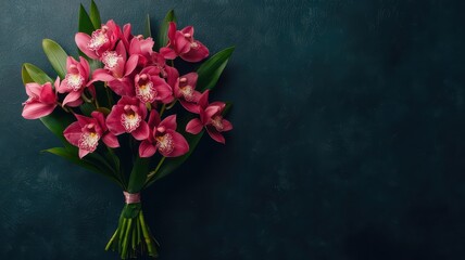 Chic Orchid Bouquet on Luxurious Dark Background with Space for Your Custom Text Below