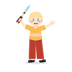 Kids Gardening Holding Garden Scissors Illustrations Bright Flat Design, Great for Posters or Activity Sheets