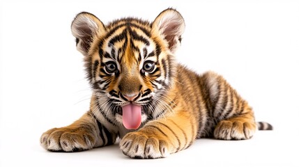 Fototapeta premium Playful Baby Tiger Sticking Out Its Tongue