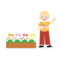 Kids Gardening caring for plants Illustrations Bright Flat Design, Great for Posters or Activity Sheets