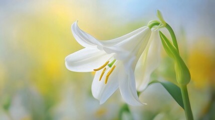 Obraz premium Elegant White Lily Blooming in Soft Focus Background