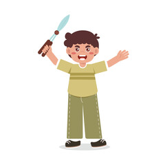 Kids Gardening Holding Garden Scissors Illustrations Bright Flat Design, Great for Posters or Activity Sheets