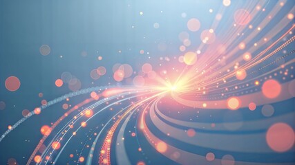 Abstract light lines and particles on blue background.