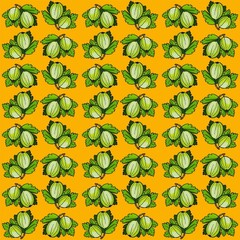 Bright and easy to execute seamless pattern in pop art style. Linear drawing of  fruits with color fill is a modern type of printed art for branding, advertising, summer discounts and sales