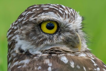 Close-up of a Burrowing Owl with Yellow Eyes