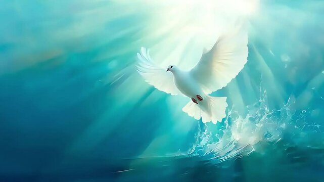 A pigeon flies over the water