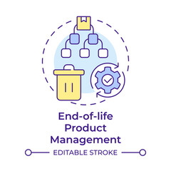 End-of-life product management multi color concept icon. Reverse logistics type. Waste disposal. Round shape line illustration. Abstract idea. Graphic design. Easy to use in article