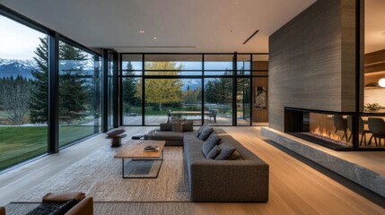 Modern Living Room with Scenic Mountain View