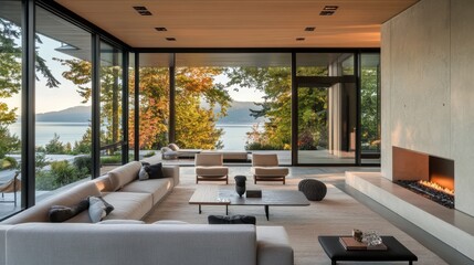 Modern Minimalist Living Room with Scenic View