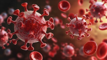 Fototapeta premium Close-Up of Red Virus Particles in Motion