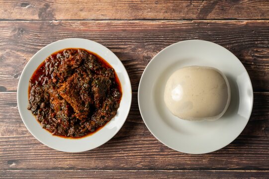 Nigerian egusi soup with fufu