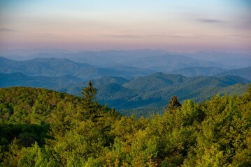 Scenic view of a mountain landscape at a beautiful sunset