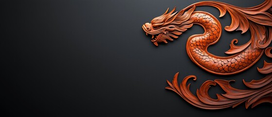 Carved Wooden Dragon on Black Background