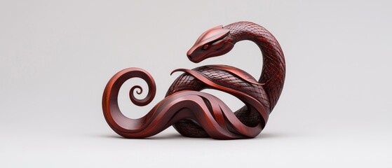 Naklejka premium Red Wooden Snake Sculpture Carved Animal Figurine