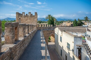 Scenic view of ancient city walls and buildings in Alcudia, Mallorca