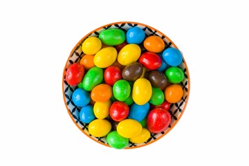 Colorful bowl of candy-coated chocolates
