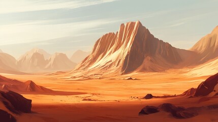 Naklejka premium A Majestic Mountain Range Rises Above a Vast, Sandy Desert