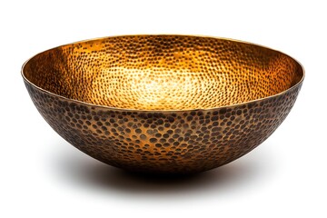 Elegant golden metal bowl on a clean white background showcasing intricate texture and design