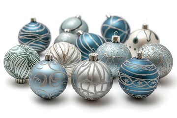 Elegant blue and silver decorative balls for New Year\'s celebration arrangement