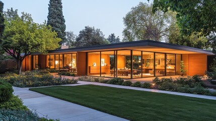 Obraz premium Modern architectural home with lush green landscape