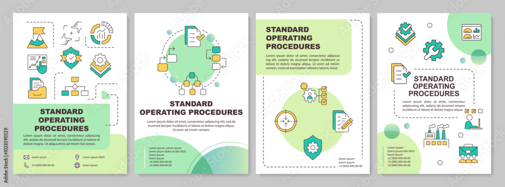 Wall mural sop instructions green circle brochure template. leaflet design with linear icons. editable 4 vector