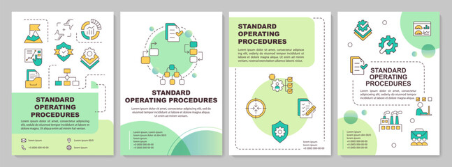 SOP instructions green circle brochure template. Leaflet design with linear icons. Editable 4 vector layouts for presentation, annual reports. Arial-Bold, Myriad Pro-Regular fonts used