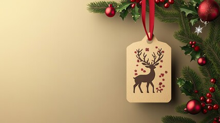 Wooden Christmas Ornament with Reindeer Silhouette and Red Berries