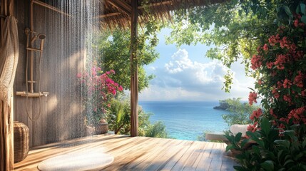Tranquil Outdoor Shower with Ocean View